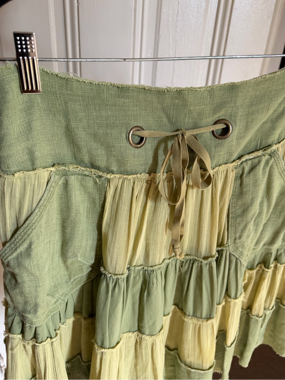 Y2K rare free people size small Women's Two-Tone Green Tiered Boho Skirt - Picture 11 of 15